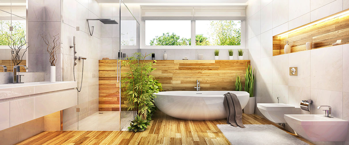 Foto Badezimmer mit Holzfussboden